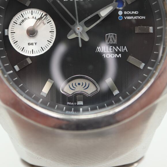 Vintage Bulova Millenia 2000s Vibra Alarm Watch 40mm Black Dial w New Battery - Picture 7 of 16